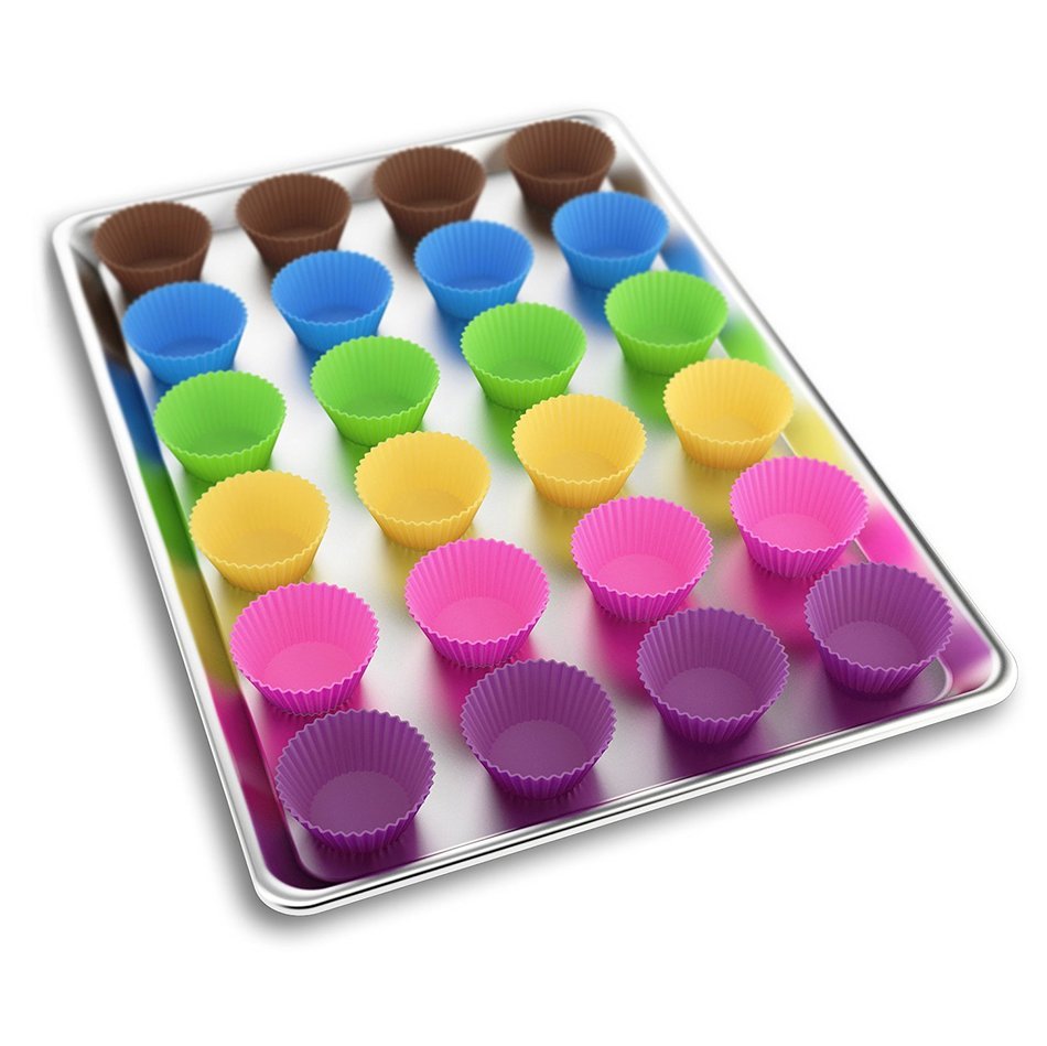 Silicone Cupcake Liners / 24 Reusable Baking Cups Includes Silicone Scraper by Baketown Girls N2