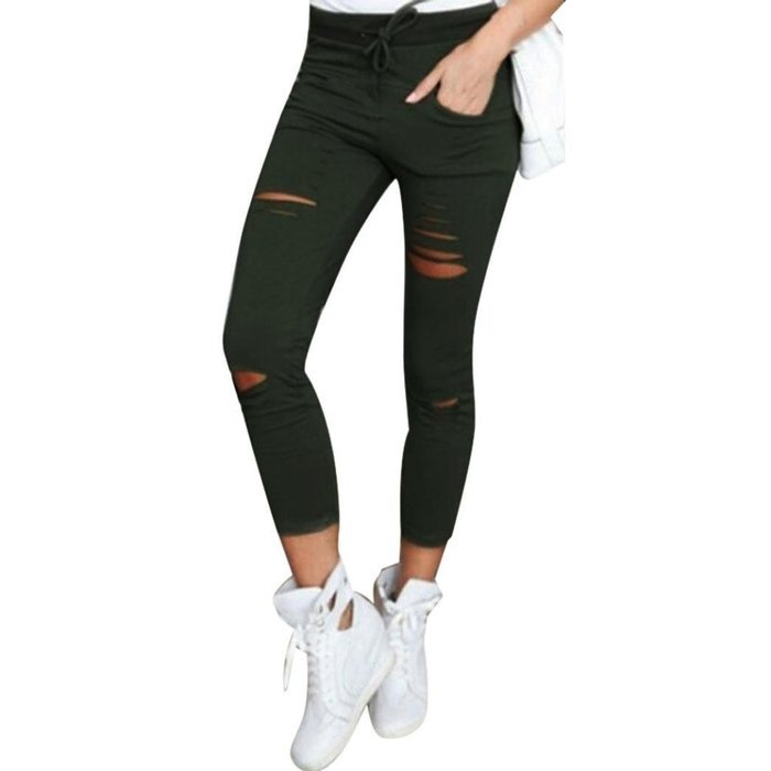 PHOTNO Women Skinny Ripped Pants High Waist Stretch Slim Pencil Trousers N9
