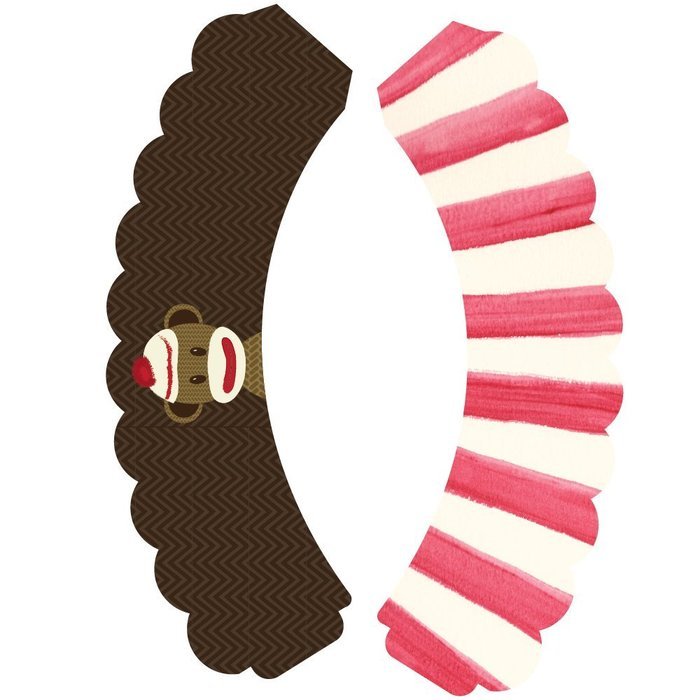 Sock Monkey Theme Cupcake Wrapper Decorations, Confetti couture Party Supplies, 36 Wraps N6