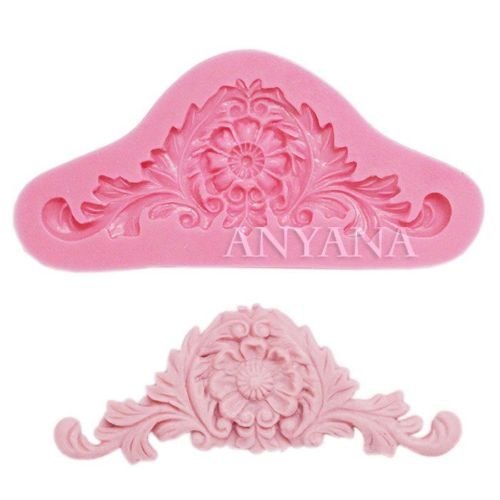 Anyana Baroque Vintage floral feather Silicone Mould Cake Fondant Sugarcraft Topper N2