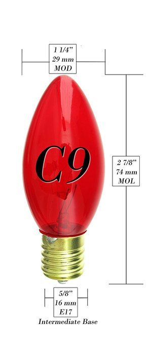 7 Watt C9 Transparent Outdoor Patio Party Christmas Novelty Replacement Bulbs, 25 Pack (Green) N16