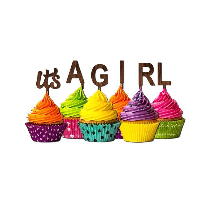 It's a Girl Cupcake Topper Party Favors Baby shower Glitter chartreuse N20