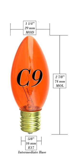 7 Watt C9 Transparent Outdoor Patio Party Christmas Novelty Replacement Bulbs, 25 Pack (Green) N21