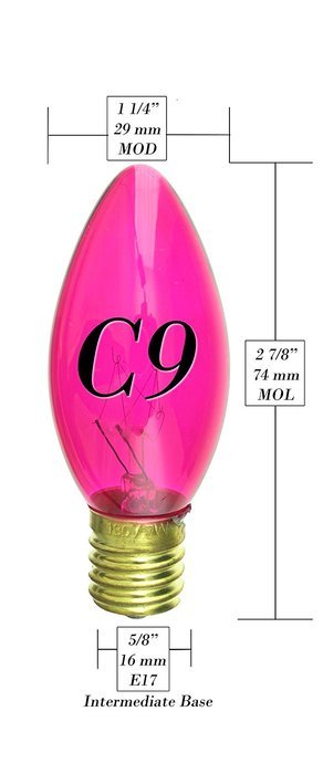 7 Watt C9 Transparent Outdoor Patio Party Christmas Novelty Replacement Bulbs, 25 Pack (Green) N22