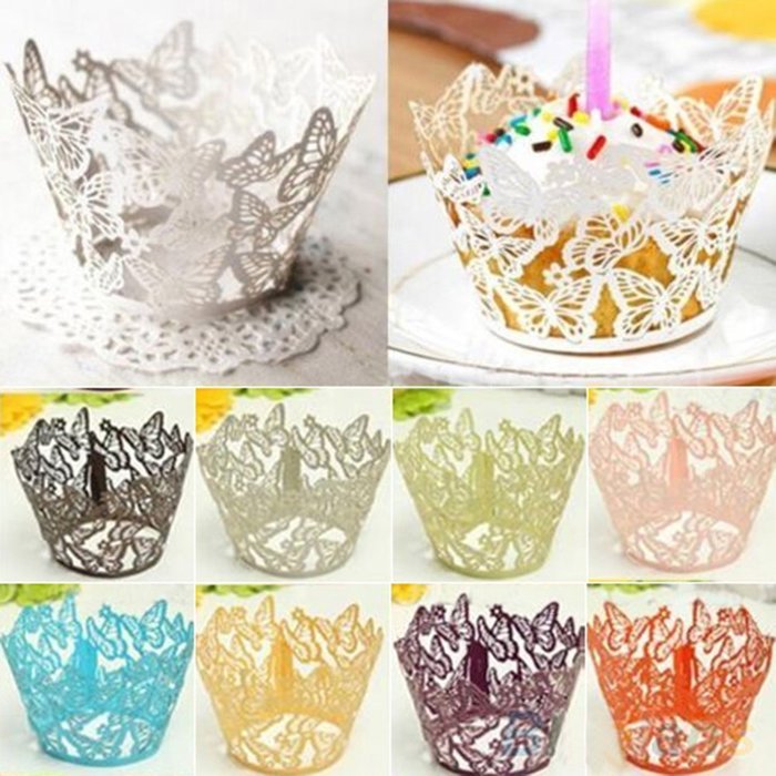 12pcs Butterfly Cupcake Muffin Wrapper Wrap Case Wedding Birthday Anniversary Celebration (Silver) N2