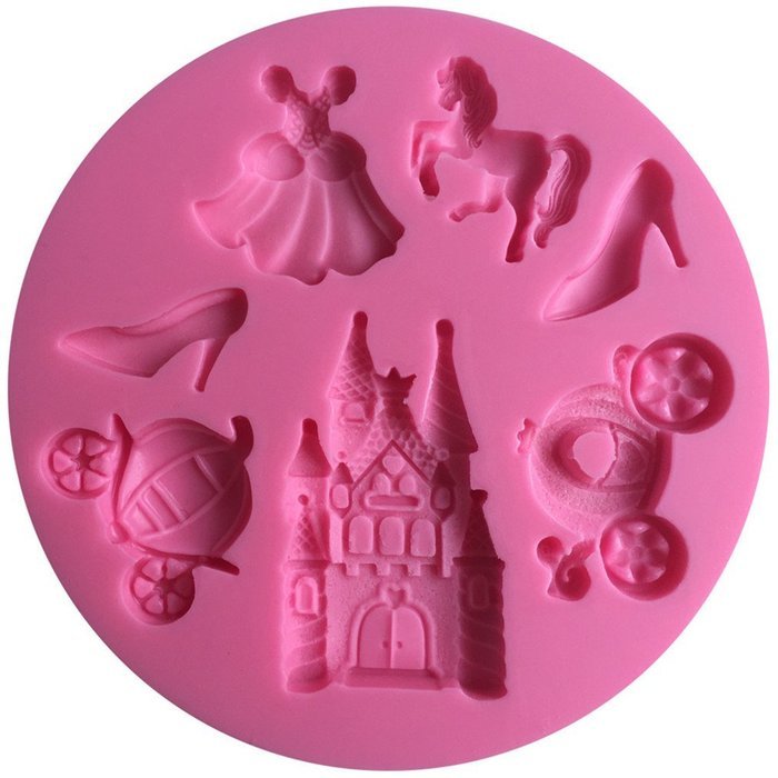 FLY Cinderella Story 3D Silicone Fondant Cake Mold For Cake Decorating Baking Mould,Pink N4