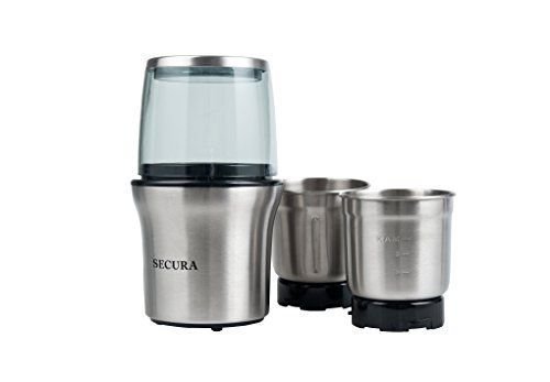 Secura Electric Coffee Grinder & Spice Grinder with 2 Stainless-Steel