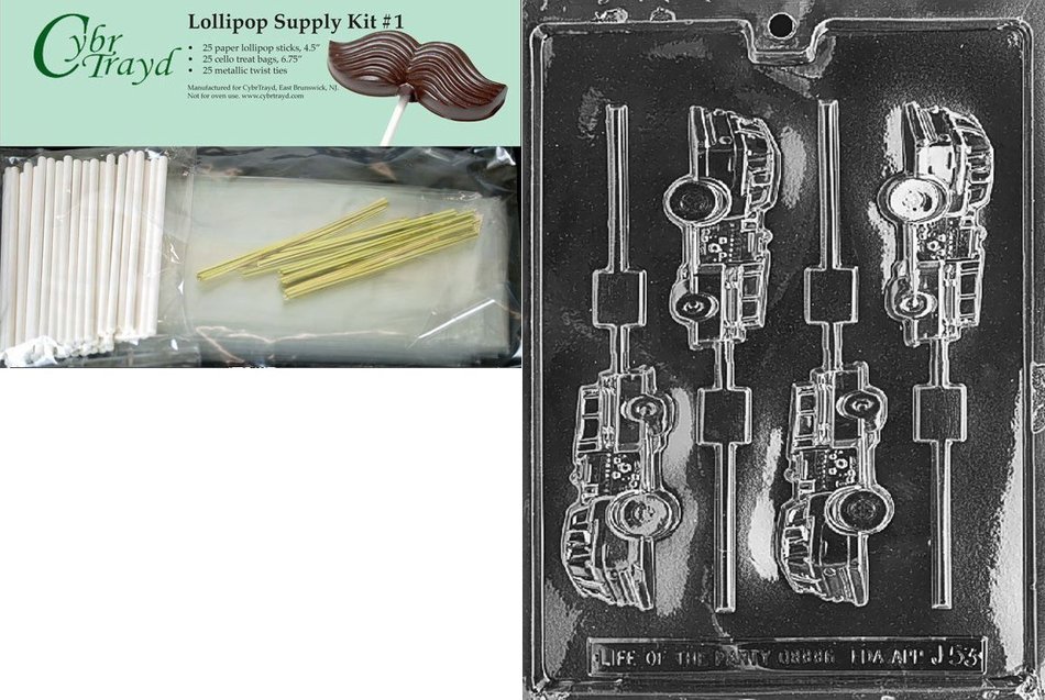 Cybrtrayd J053 Fire Truck Lolly Chocolate Candy Mold with Exclusive Cybrtrayd Copyrighted Chocolate Molding Instructions