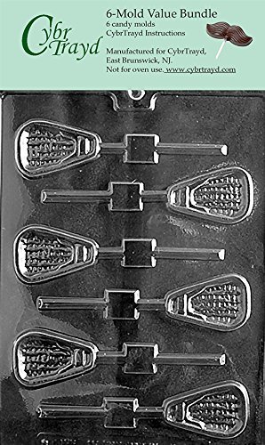 CybrTrayd S099-6BUNDLE Lacrosse Lolly Chocolate Candy Mold with Exclusive Copyrighted Chocolate Molding Instructions