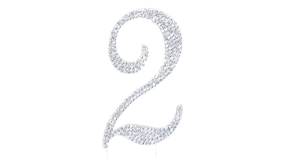 Number 2 Rhinestone Crystal Cake Topper Silver, Numbers, Letters for Wedding, Birthday, Anniversary, Party. Shine... N62