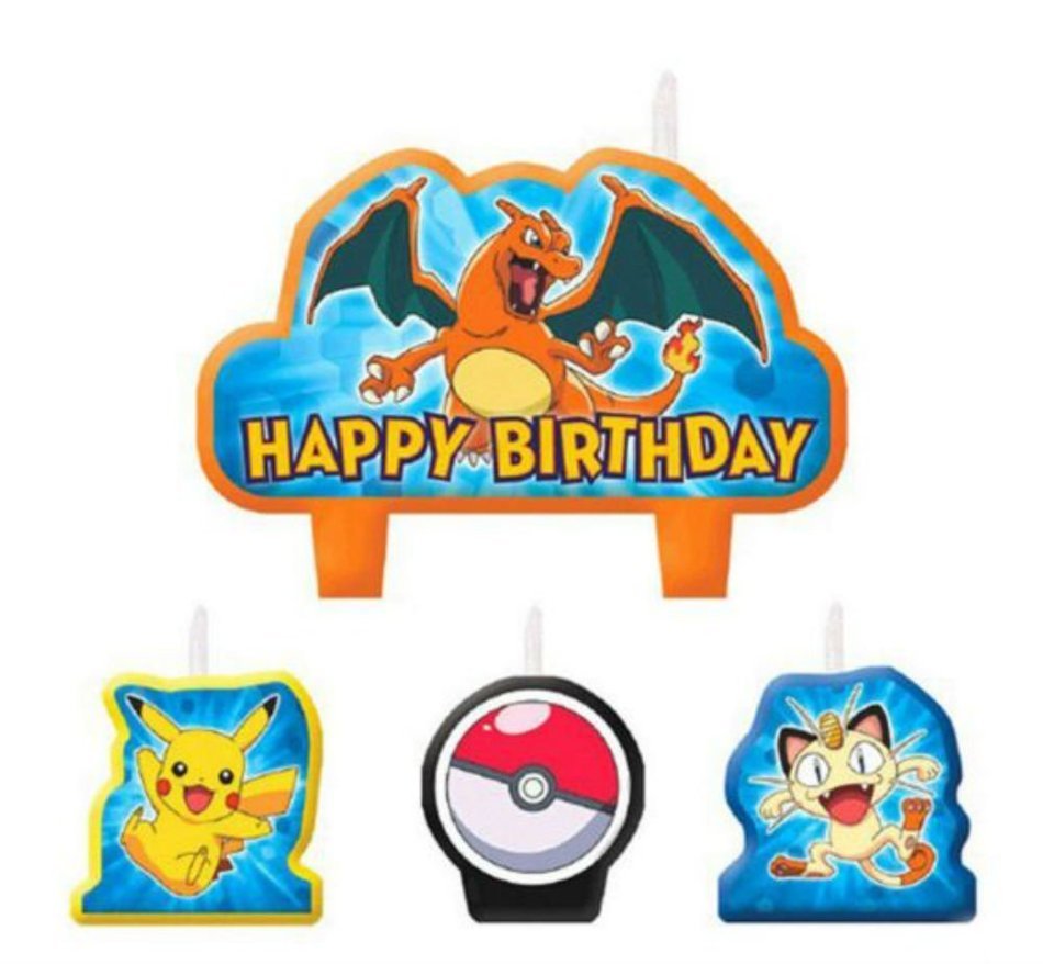 4 Piece Pokemon Pikachu & Friends Happy Birthday Cake Decoration Party Candles