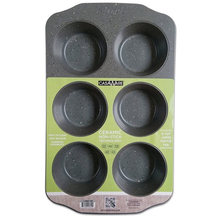 CasaWare Jumbo Muffin Pan 6 Cup Ceramic Coated Non-Stick (Silver Granite) N2