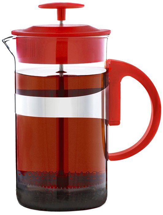 GROSCHE Cafe Au Lait Coffee and Tea Lover's Gift Set. 34 oz French Press and Milk Frother Wand Red N10