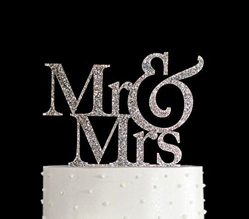 Black, Glittery Gold or Glittery Silver Thick Mr & Mrs Acrylic Wedding Cake Topper by Forbes Favors (Black) N3