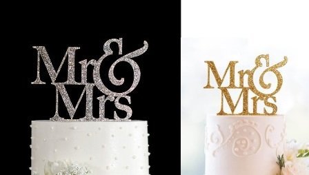 Black, Glittery Gold or Glittery Silver Thick Mr & Mrs Acrylic Wedding Cake Topper by Forbes Favors (Black) N4