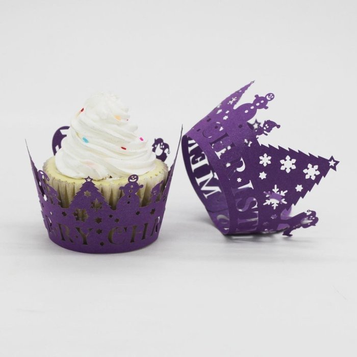DZT1968 24Pcs Christmas Hollow Lace Cup Muffin Cake Paper Case Wraps Cupcake Wrapper (Blue) N13