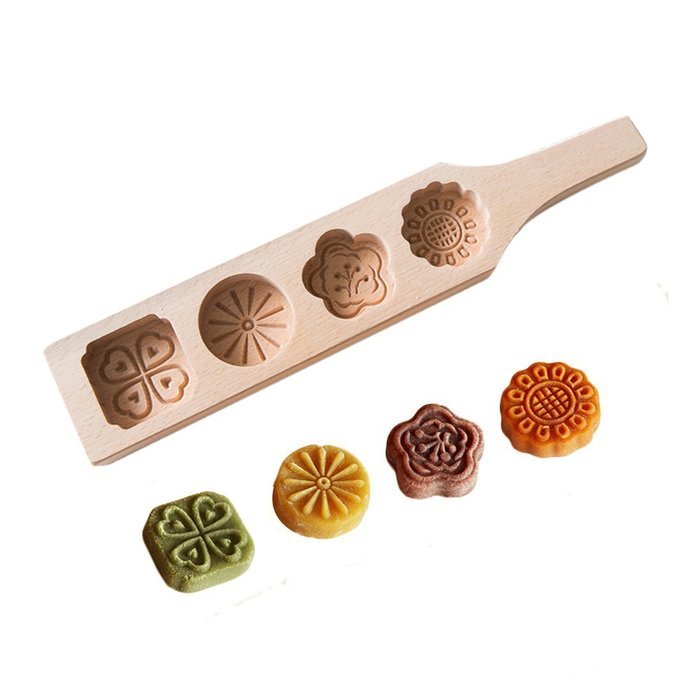 4 Different Flower Wooden Handmade Mooncake Molds Muffin Soap Molds for Biscuit Chocolate Ice Cake N2