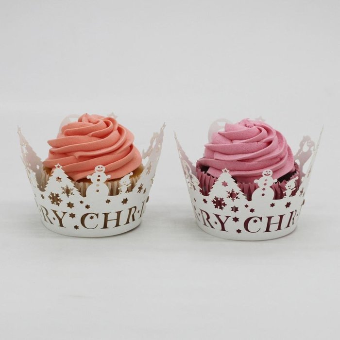 DZT1968 24Pcs Christmas Hollow Lace Cup Muffin Cake Paper Case Wraps Cupcake Wrapper (Blue) N15