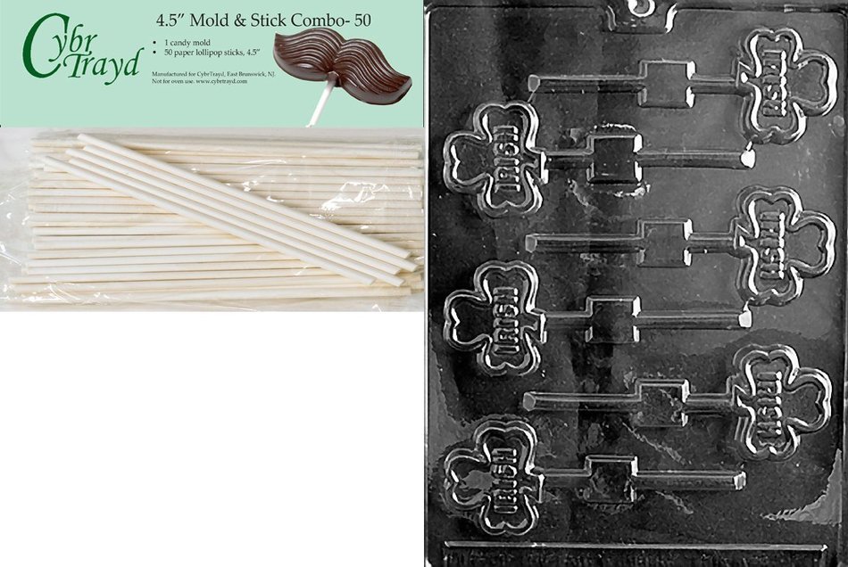 Cybrtrayd 45St50-P005 Irish Lolly Patriotic Chocolate Candy Mold with 50 4.5-Inch Lollipop Sticks N3