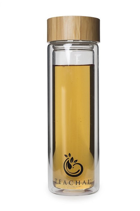 Glass Tea and Fruit Tumbler - Portable and Travel Friendly with Stainless Steel Infuser and BPA free Bamboo Lid N4