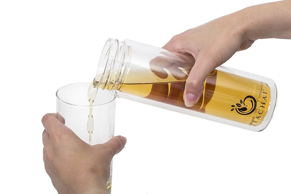 Glass Tea and Fruit Tumbler - Portable and Travel Friendly with Stainless Steel Infuser and BPA free Bamboo Lid N5