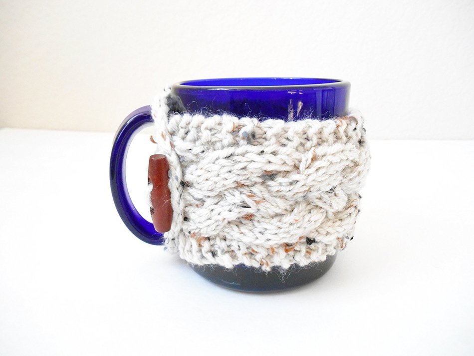 Knit Cabled Coffee Mug Cozy, Tea Cup Sweater, Mug Sleeve N6