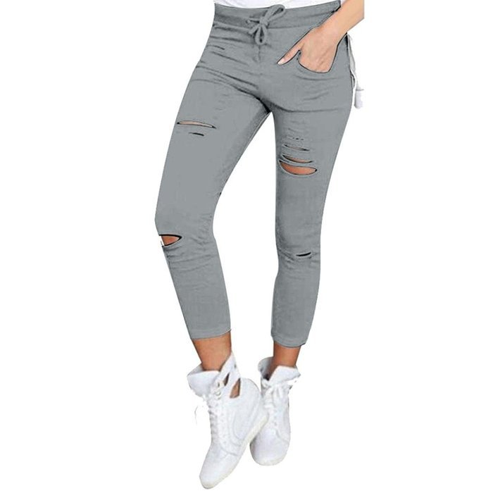 PHOTNO Women Skinny Ripped Pants High Waist Stretch Slim Pencil Trousers N13