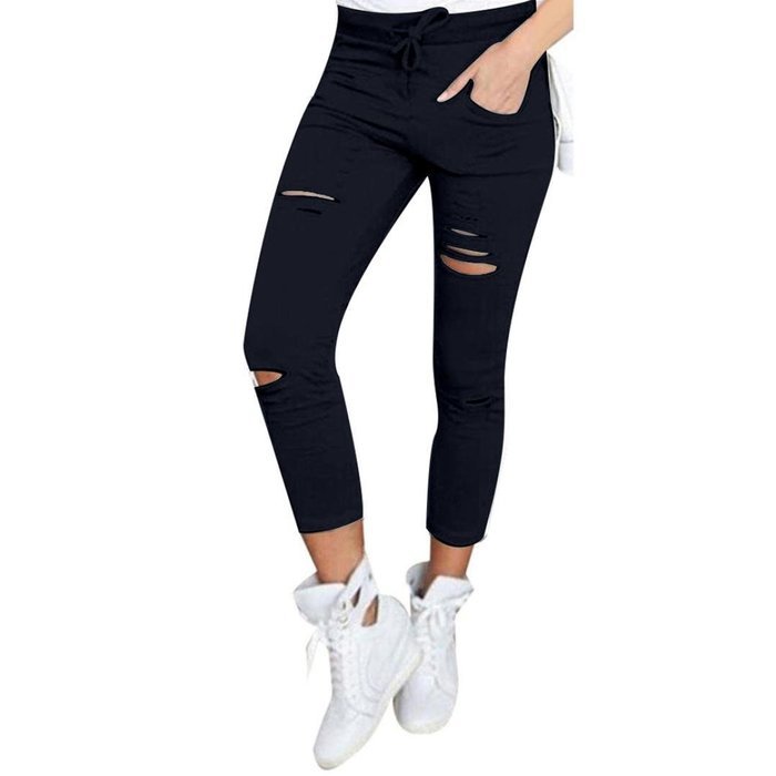 PHOTNO Women Skinny Ripped Pants High Waist Stretch Slim Pencil Trousers N17