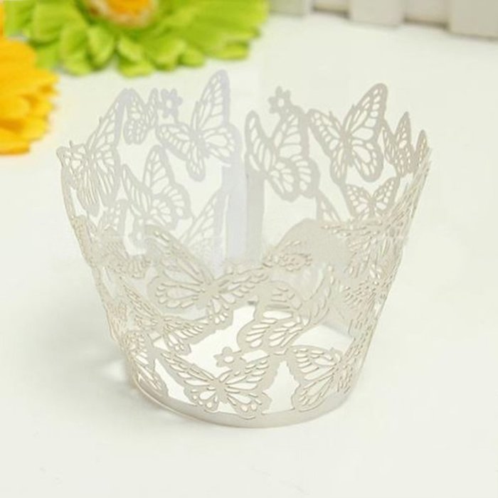 12pcs Butterfly Cupcake Muffin Wrapper Wrap Case Wedding Birthday Anniversary Celebration (Silver) N3