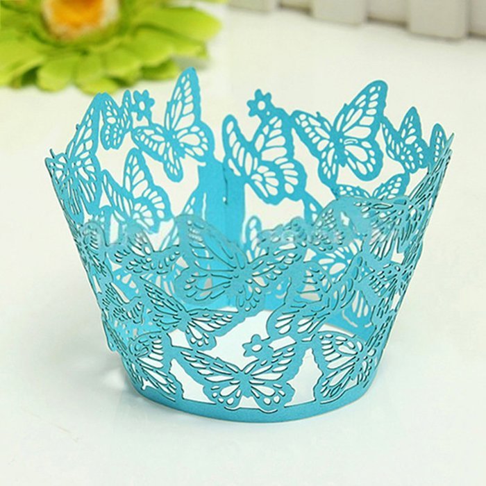 12pcs Butterfly Cupcake Muffin Wrapper Wrap Case Wedding Birthday Anniversary Celebration (Silver) N4