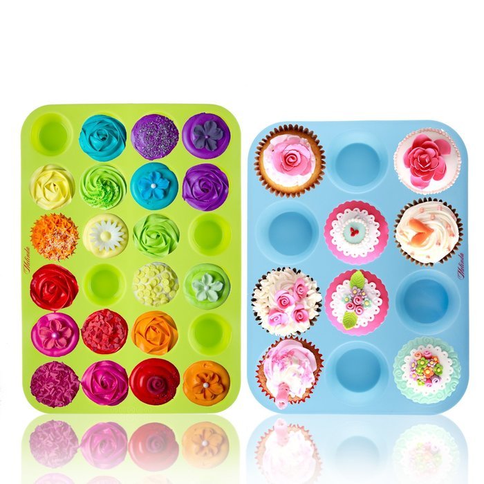 Silicone Mold Cupcake Pan by Melinda - Muffin Tin set of 2 Baking Pans - Large Muffin Top Pan 12 cups - Mini Muffin... N4