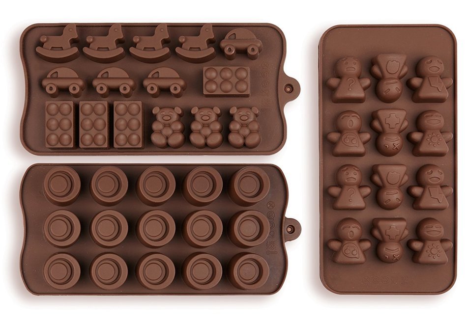 Silicone Chocolate Candy Molds, 3-Pack Set, Non-Stick Candy & Ice Cube Molds, Choice of Three Colors, Chocolate... N15
