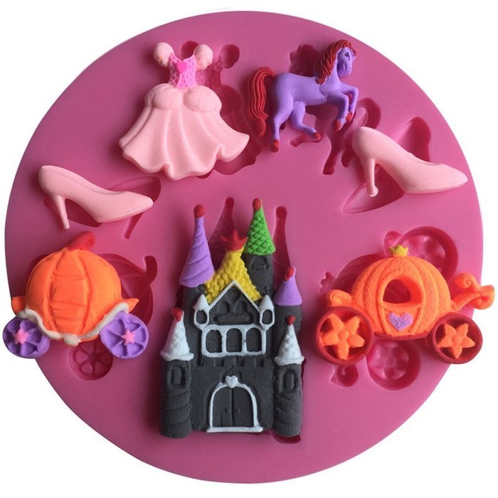 FLY Cinderella Story 3D Silicone Fondant Cake Mold For Cake Decorating Baking Mould,Pink N7