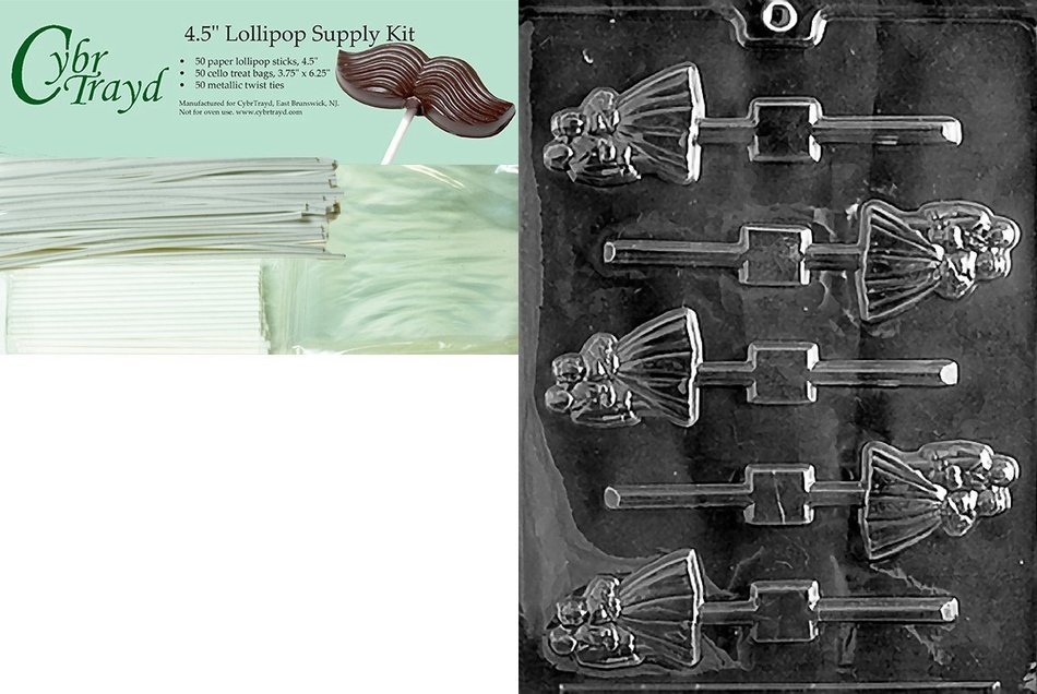 Cybrtrayd W024 Bride and Groom Lolly Chocolate Candy Mold with Exclusive Cybrtrayd Copyrighted Chocolate Molding... N6