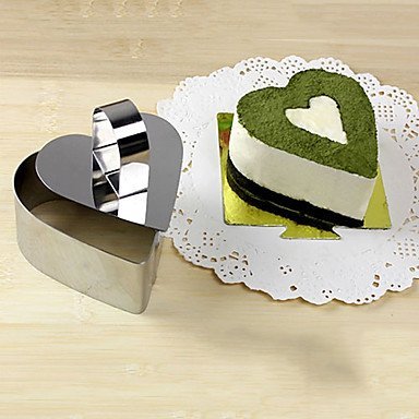 Sher 3''Mousse Tool Set of Love Heart Mousse Ring with Push Handle Cheese Cake Mold Stainless Steel