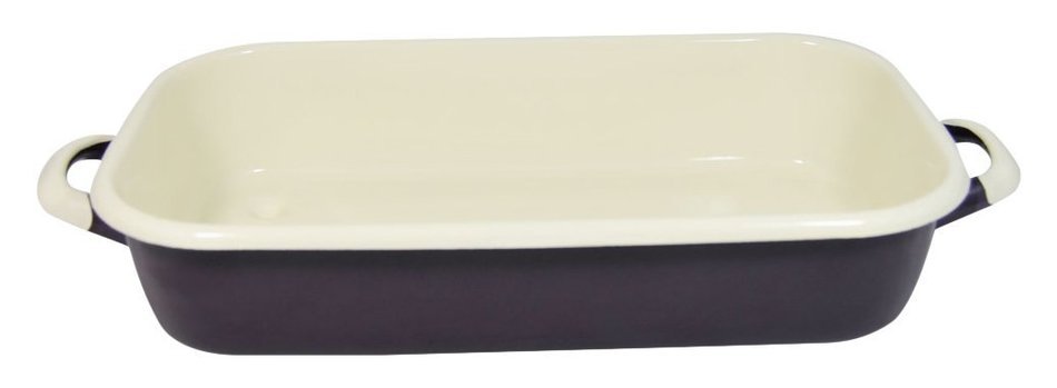 Emalia Olkusz 1907 Enameled Hand Finished Roaster, 12.6" x 7.5"/2.5 L, Aubergine with Cream Trim