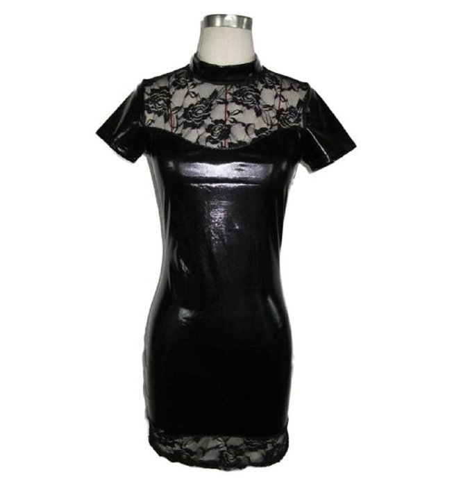 Underwear, PHOTNO Patent leather Lace Lingerie Elastic Free Size Mini Dress Clubwear N5
