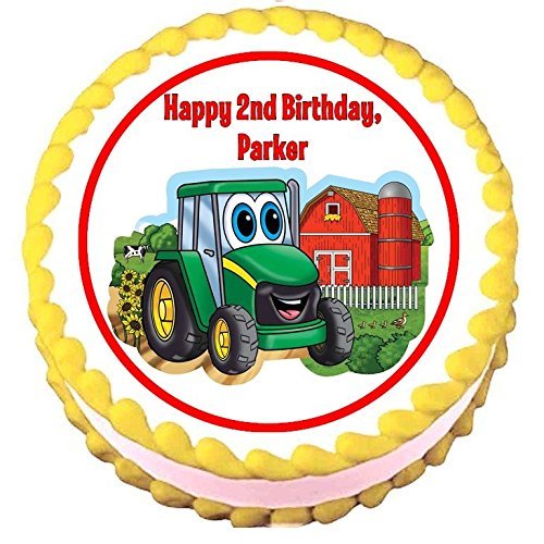 Johnny Tractor Edible Frosting Sheet Cake Topper - 7.5" Round