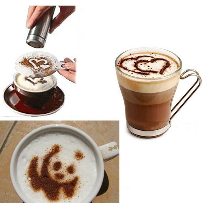 Kelier 16pcs Creative Nice Coffee Barista Stencils Strew Pad Duster Spray Art N3