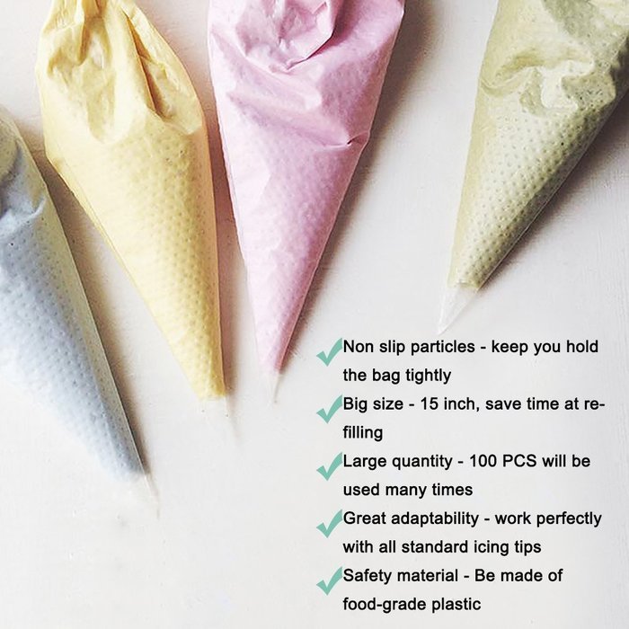 Pastry Bags - 100 Pieces 15 Inch Disposable Icing Decorating Bags for Baking Supplies - By SveBake N7
