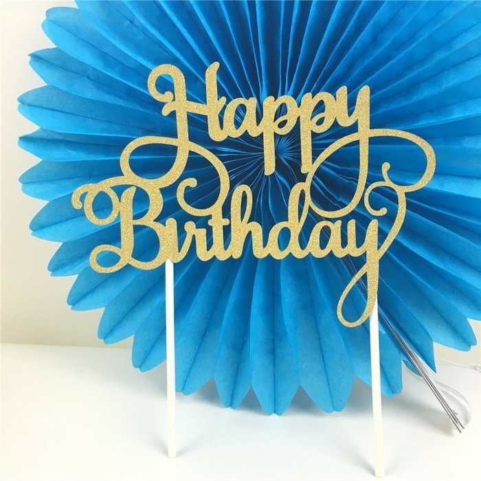 SUNBEAUTY Pack of 2 Silver Glitter Happy Birthday Cake Topper Decoration (Silver) N6