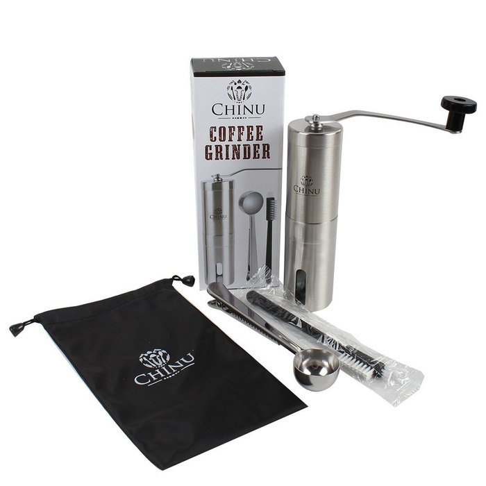 Chinu Manual Coffee Grinder with Ceramic Conical Burr Mill &ndash; 4 Piece Set, Includes Stainless Coffee Bean Scoop... N9