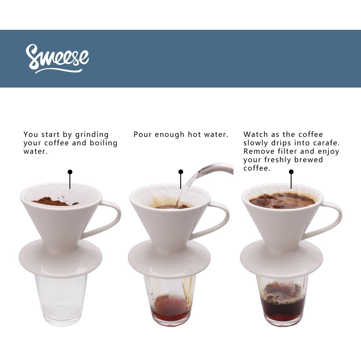 Coffee Dripper - Porcelain Pour Over Cone, 3 Holes - by Sweese N2 free ...