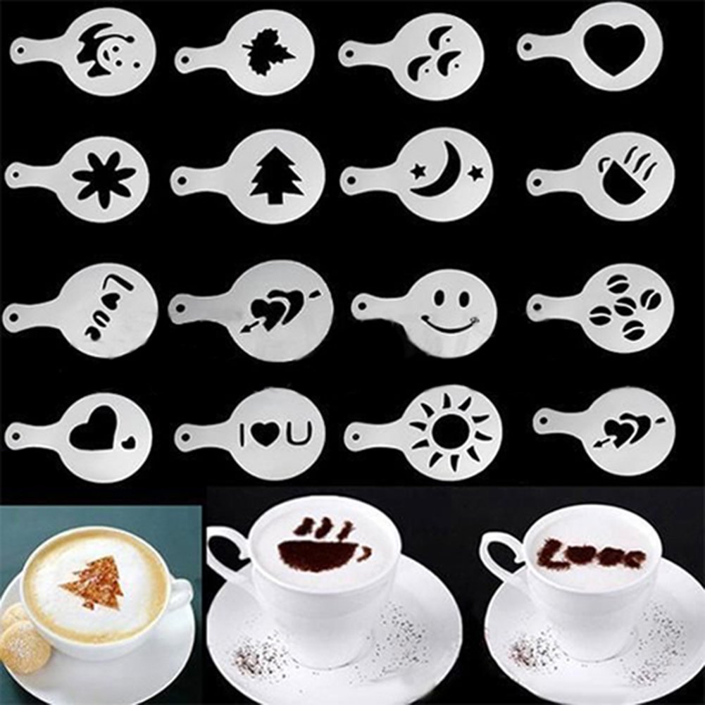 16pcs Cappuccino Coffee Stencils Template Strew Flowers Pad Duster ...