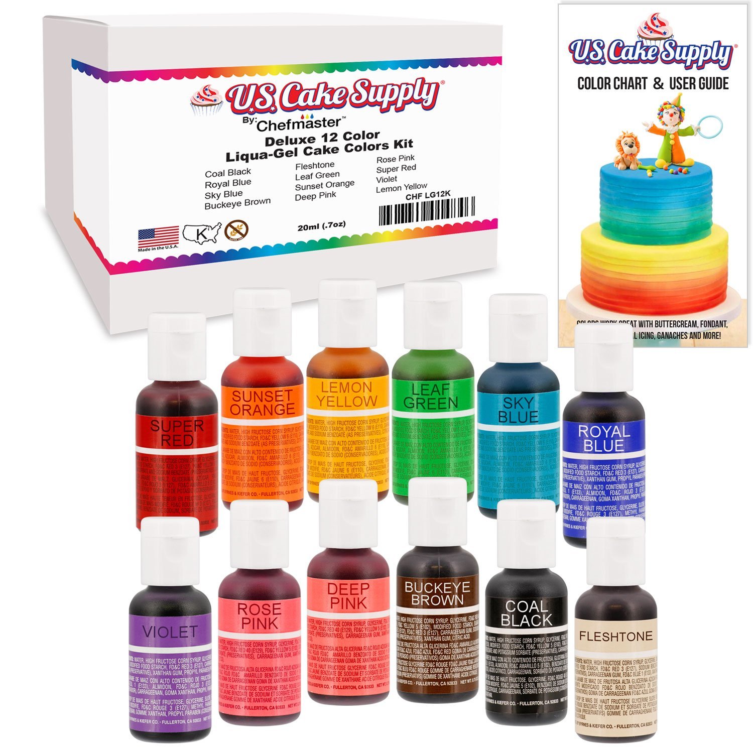 12 Color-US Cake Supply® by Chefmaster Liqua-Gel Paste Cake Color Set ...