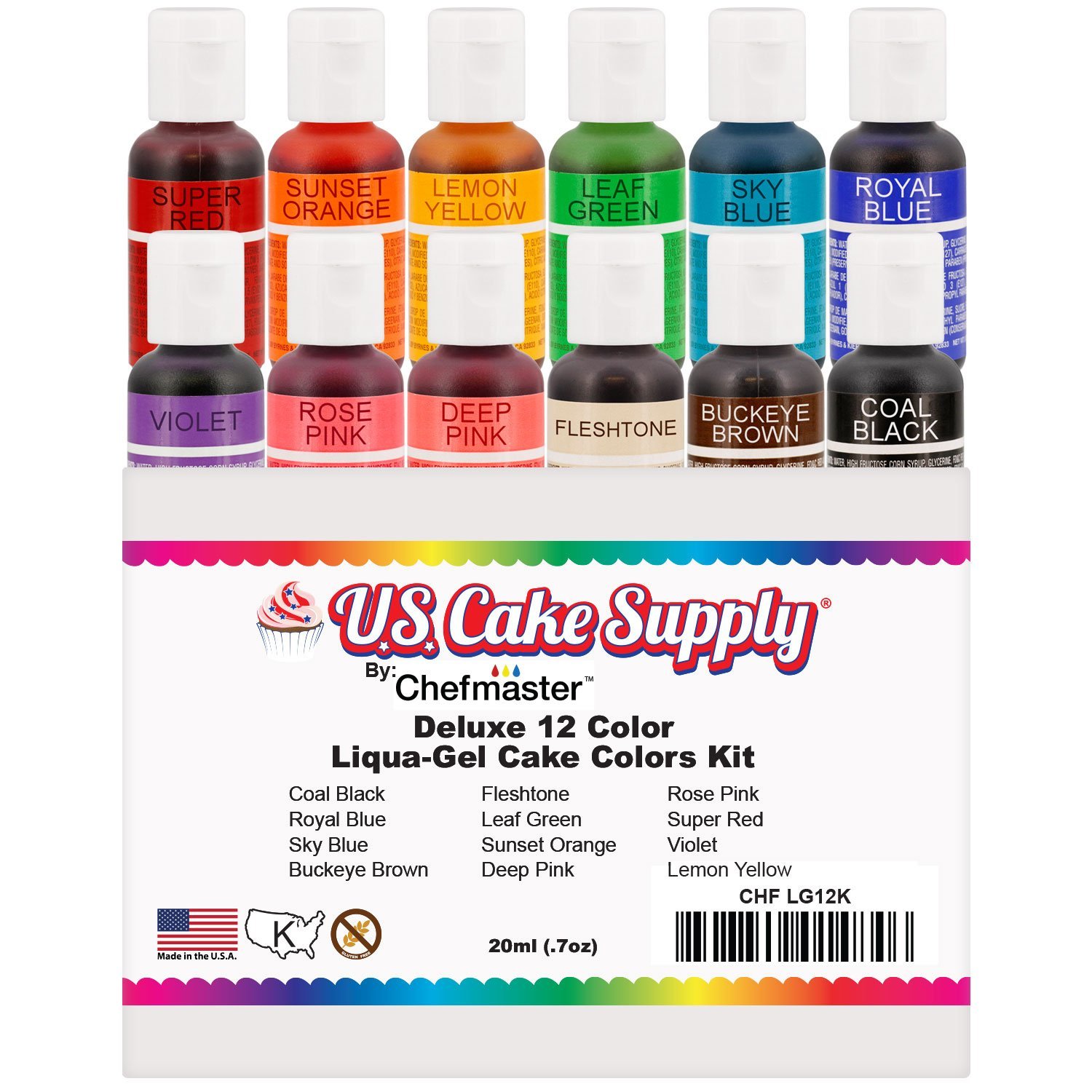 12 Color-US Cake Supply® by Chefmaster Liqua-Gel Paste Cake Color Set - The 12 Most Popular ...