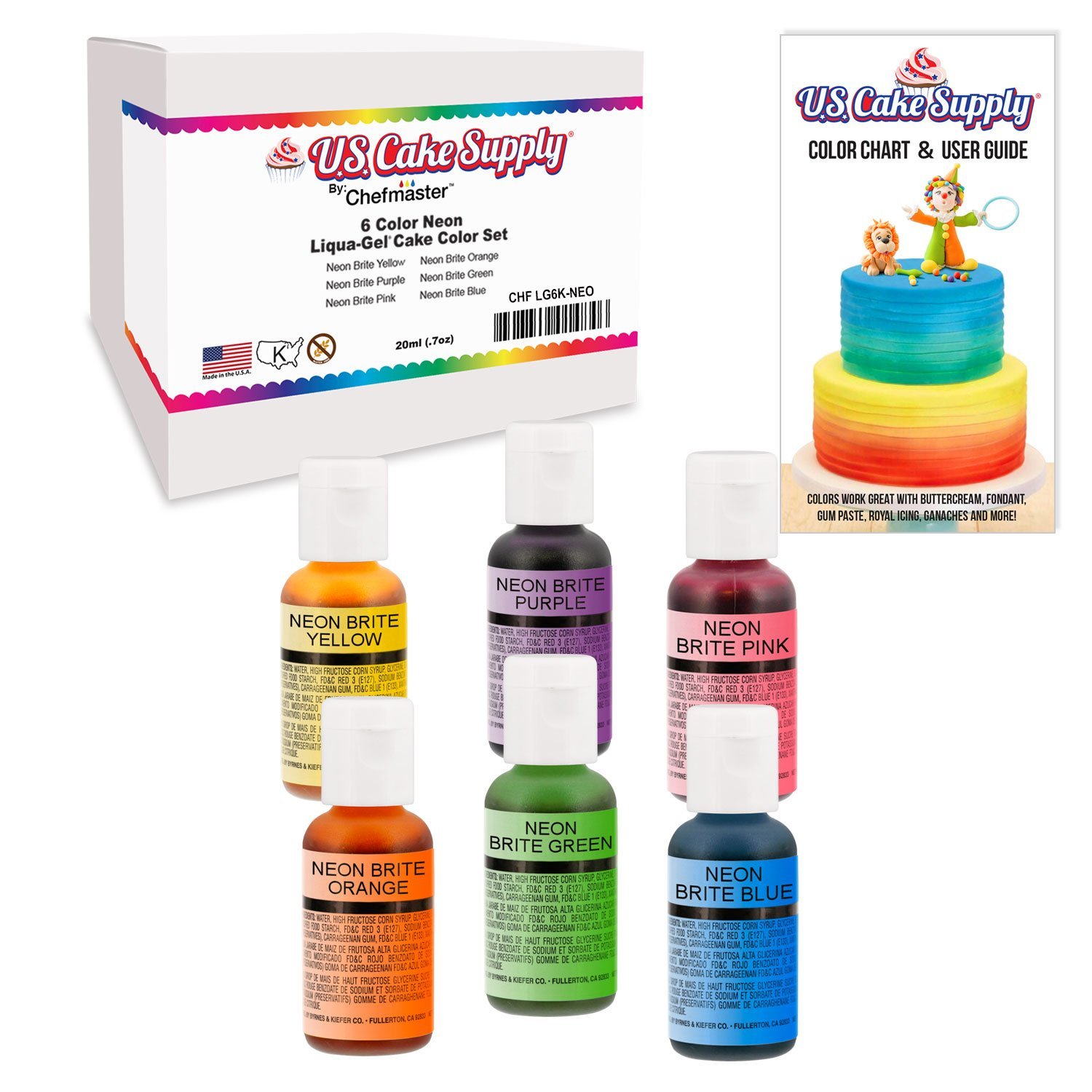12 Color-US Cake Supply?? by Chefmaster Liqua-Gel Paste Cake Color Set ...