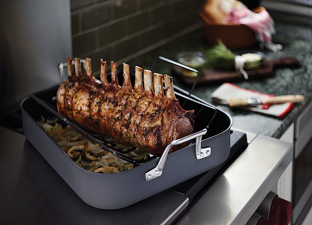 Calphalon 1948245 Signature Stainless Steel Roaster Pan with Rack, 16