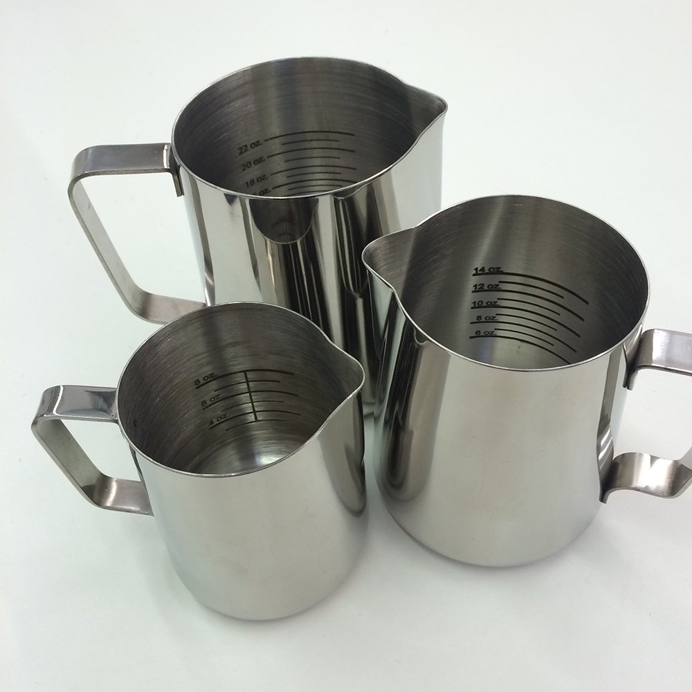 33 oz Stainless Steel Frothing Pitcher with Graduated Interior Markings ...