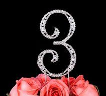 LOVENJOY with Gift Box Number 2 2nd Rhinestone Crystal Birthday Cake Topper Silver N15